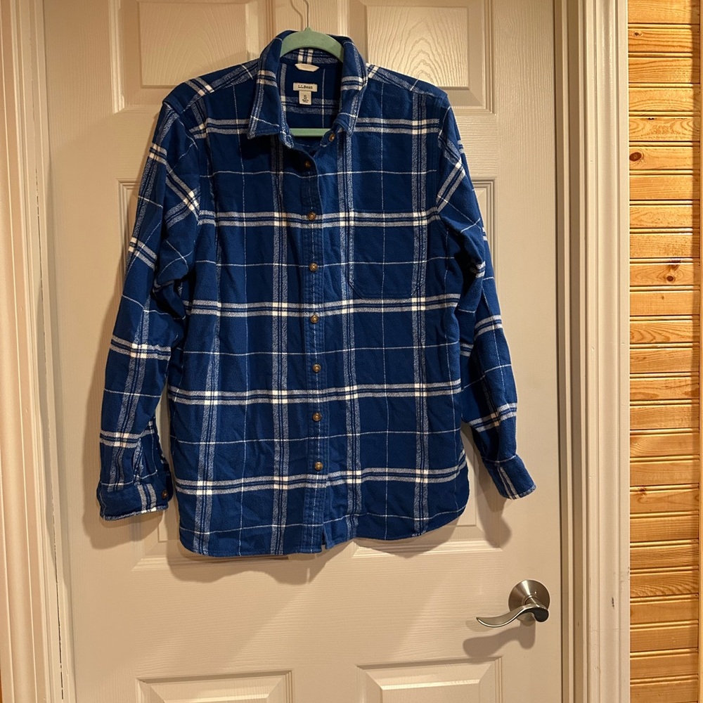 L.L. Bean Blue and White Plaid Button-Down Shirt